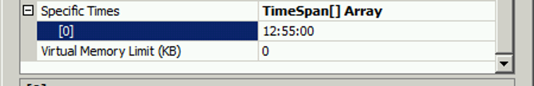 A screenshot of the application recycling times showing only our second time, 12:55 applied