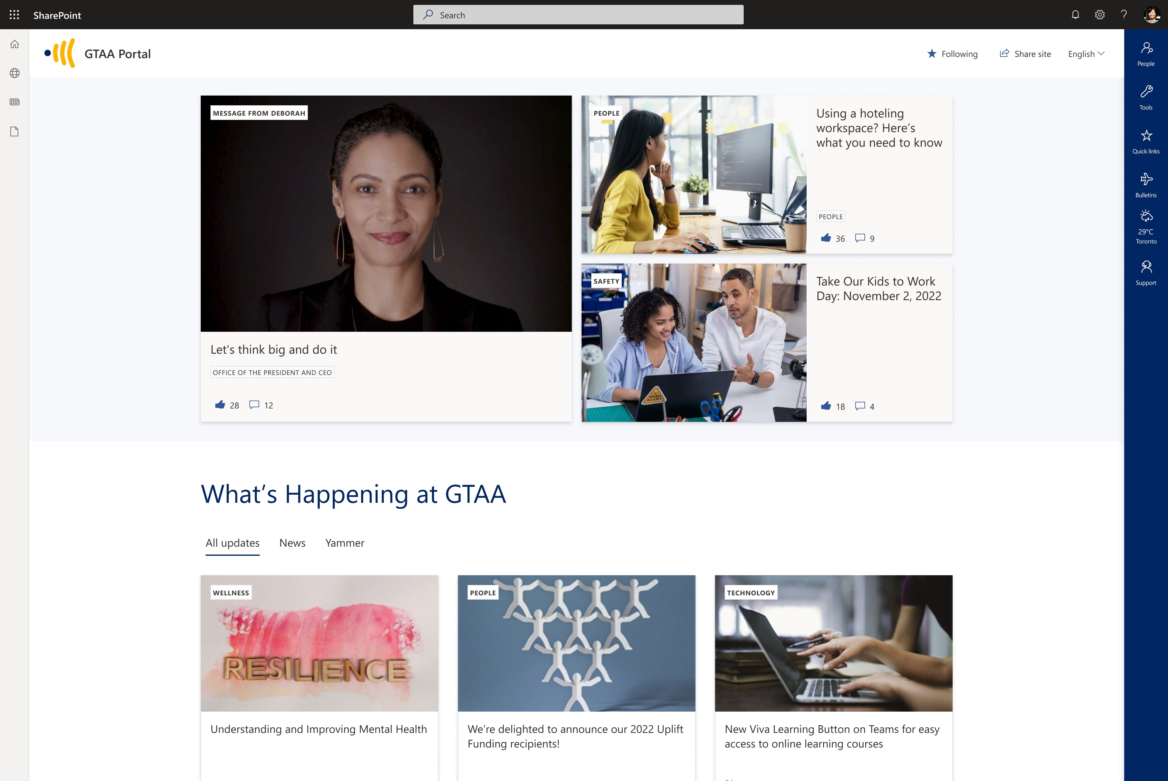 Screenshot from GTAA's intranet, built on GO.