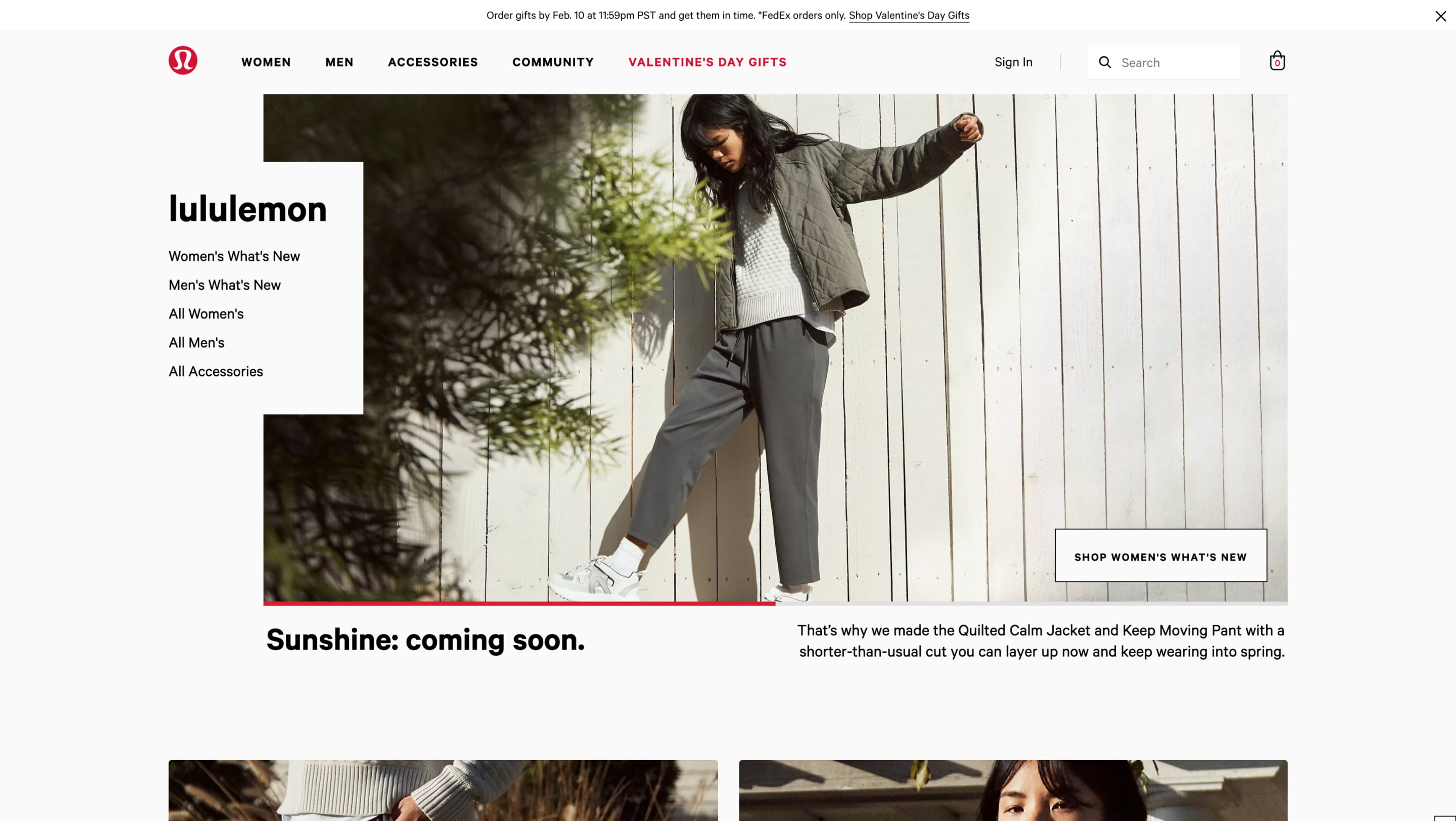 Screenshot of the masthead of lululemon's website.