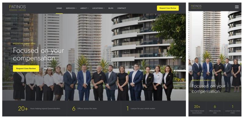 The new Patinos Personal Lawyers website shown on desktop and mobile.