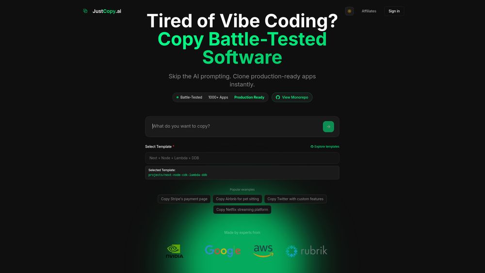 Screenshot of JustCopy.ai