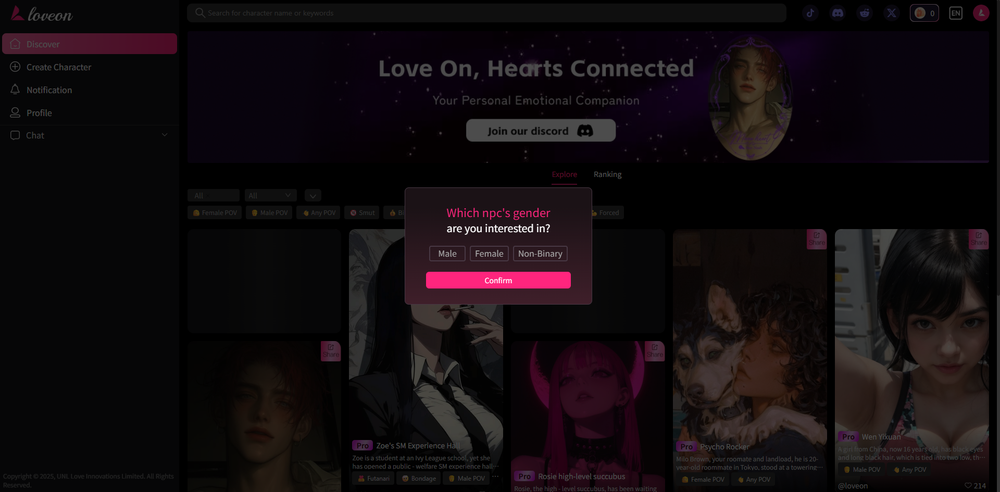 Screenshot of Loveon AI - Bring Your Fantasies into Real Life