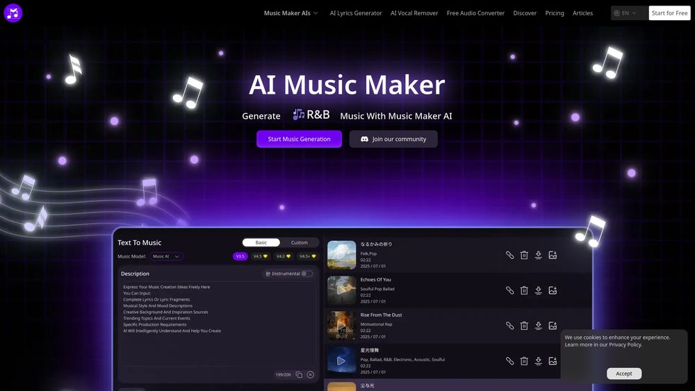 Screenshot of AI Music Maker: Best Free AI Music/Song Generation Tool