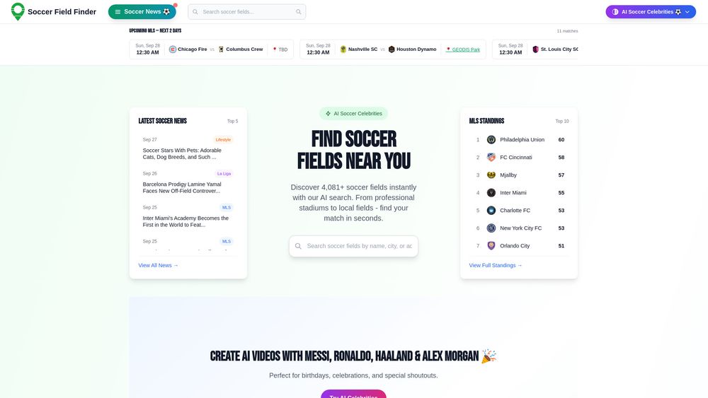 Screenshot of Soccer Field Map – AI Soccer Celebrities & Soccer Fields