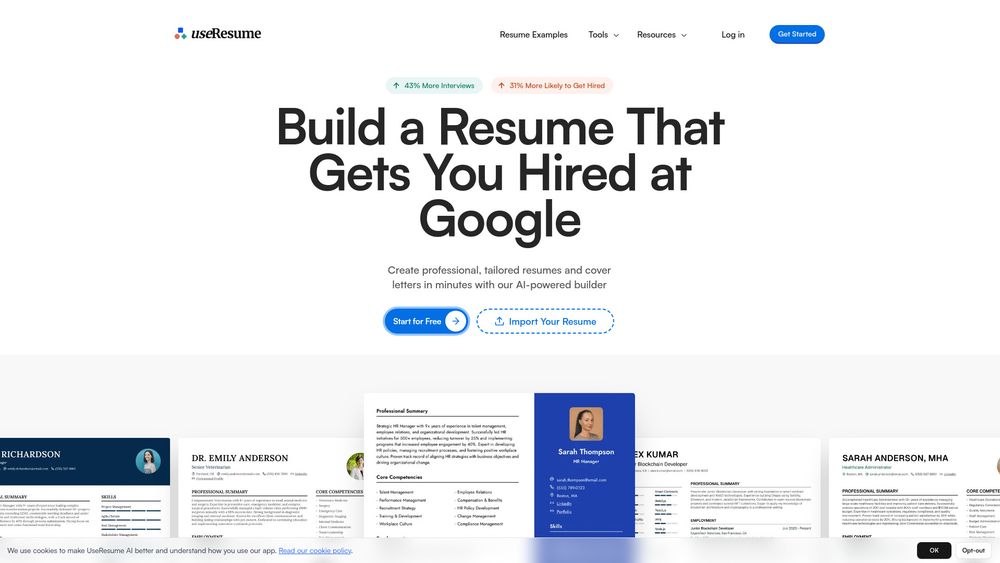 Screenshot of UseResume AI