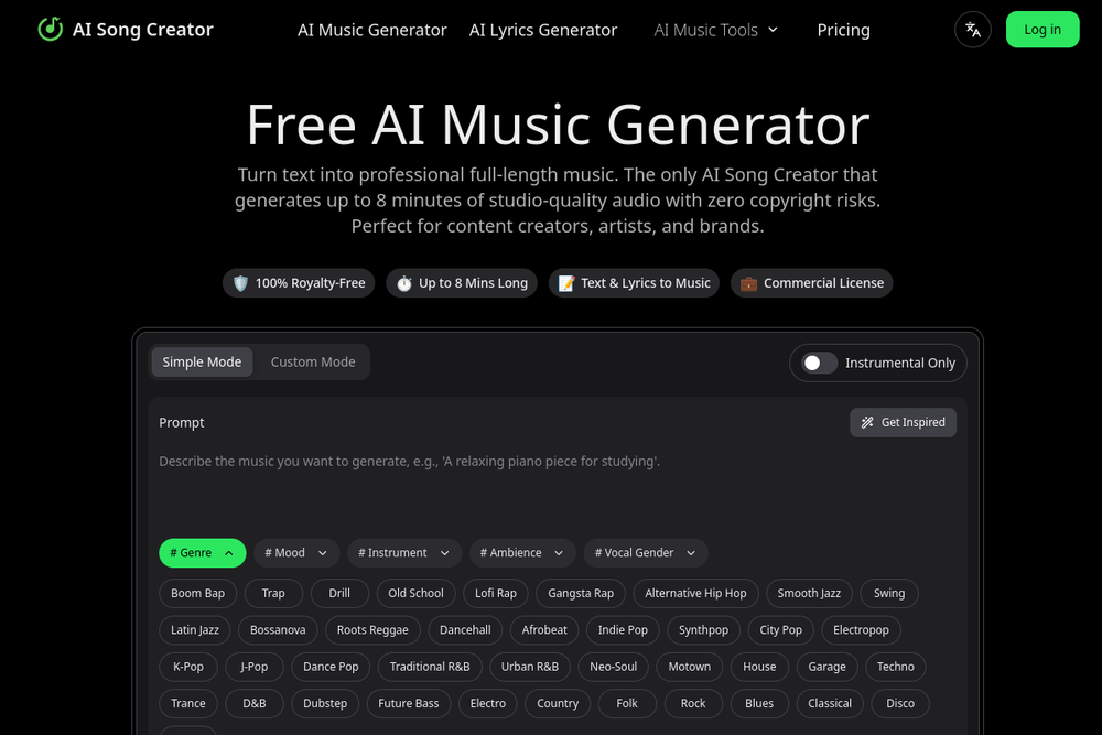 Screenshot of ai song creator