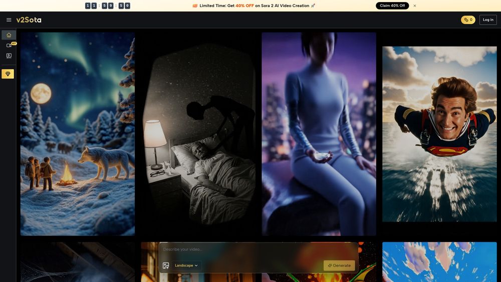 Screenshot of V2Sota: Sora 2 AI Video Generator Screenshot of V2Sota: Sora 2 AI Video Generator