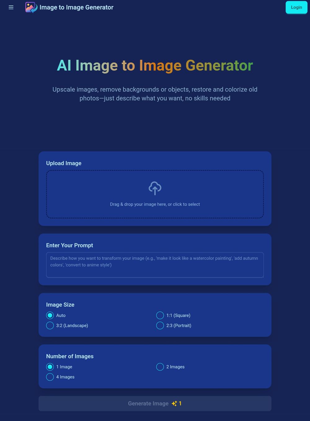 Screenshot of AI Image to Image Generator