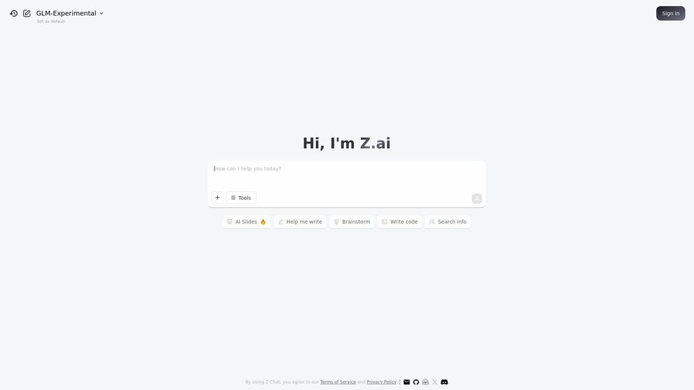 Screenshot of Z.ai