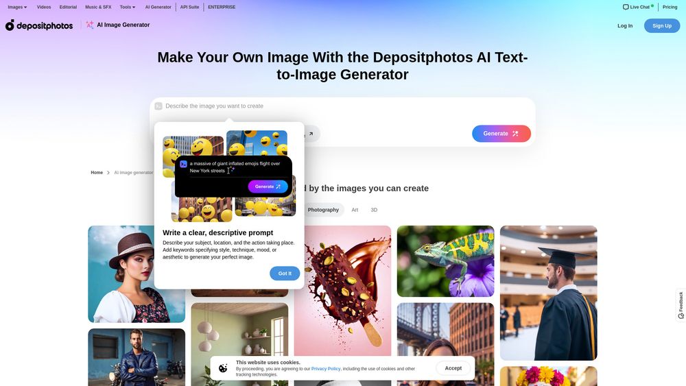 Screenshot of Depositphotos AI image generator