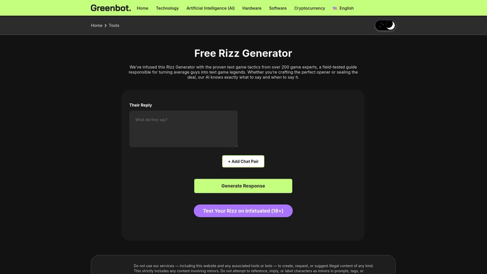 Screenshot of AI Rizz Generator