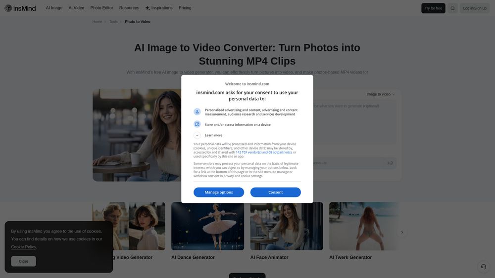 Screenshot of insMind Image to Video Converter