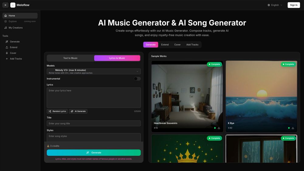 Screenshot of Meloflow AI