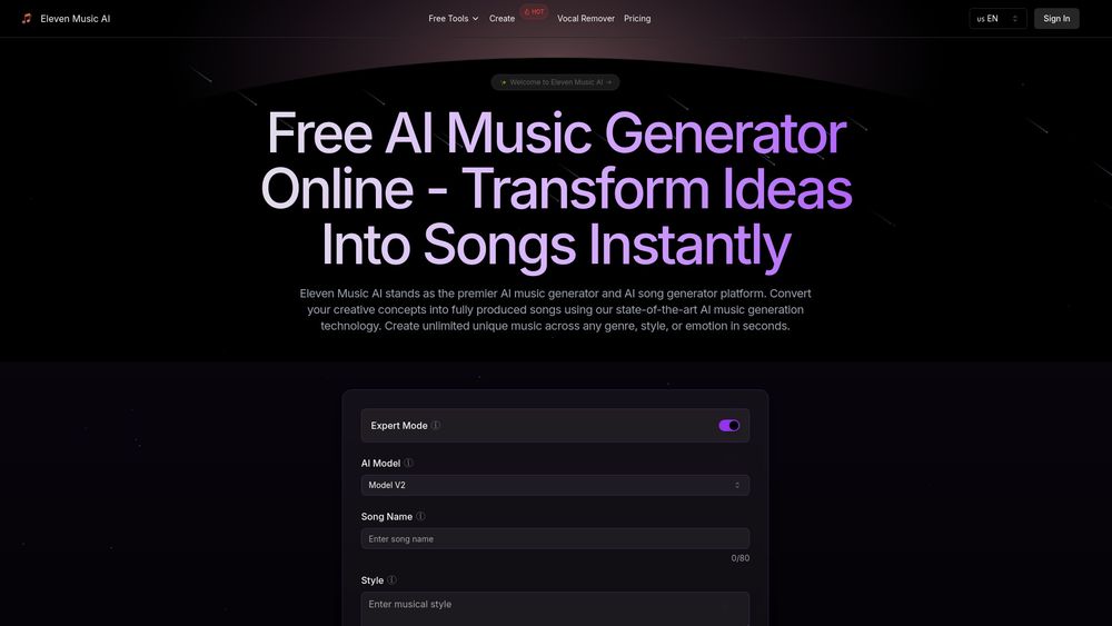 Screenshot of Eleven Music AI