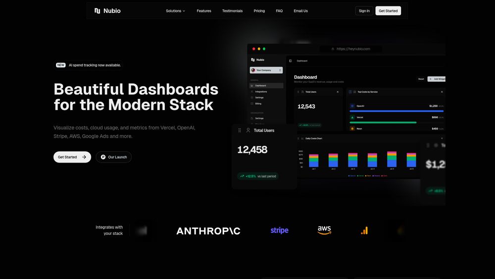 Screenshot of Nubio – The founder's dashboard.