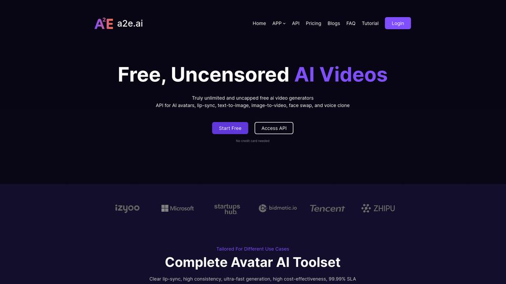 Screenshot of A2E Free and Uncensored AI Videos