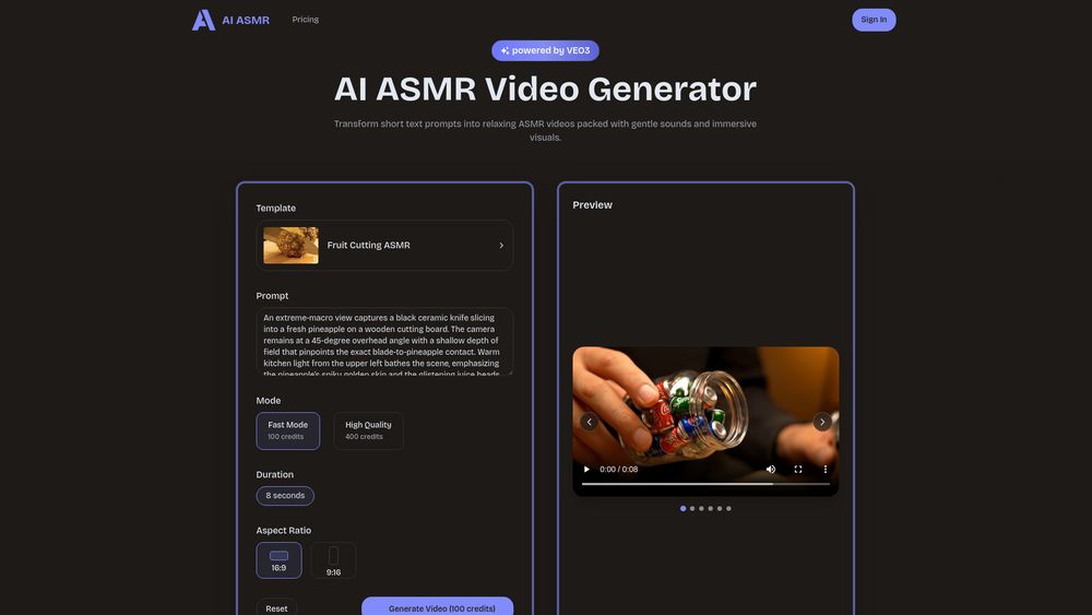 Screenshot of AI ASMR-