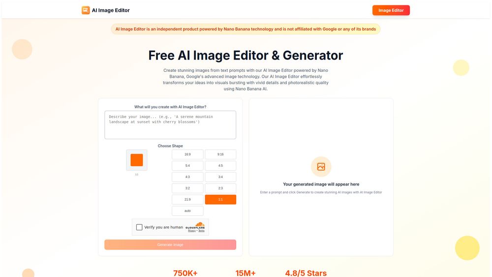 Screenshot of Free AI Image Editor & Generator | Powered by Nano Banana AI