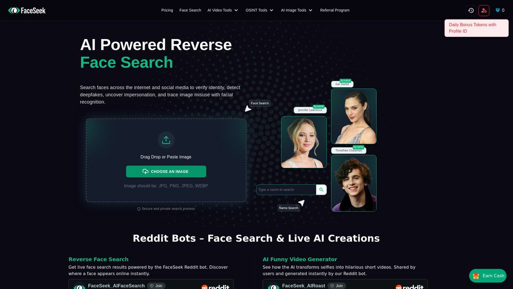 Screenshot of FaceSeek - AI Face Search
