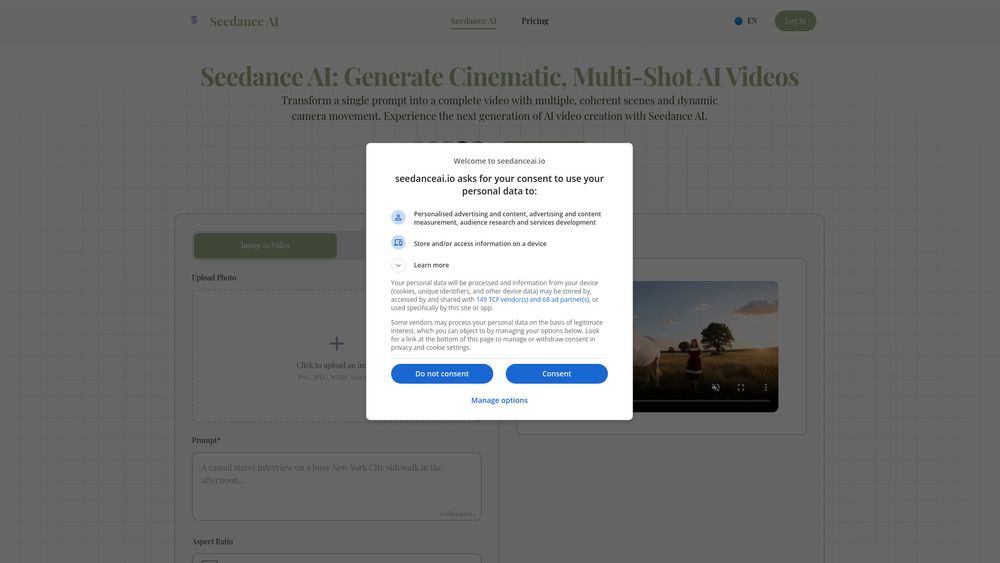 Screenshot of Seedance AI Video Generator