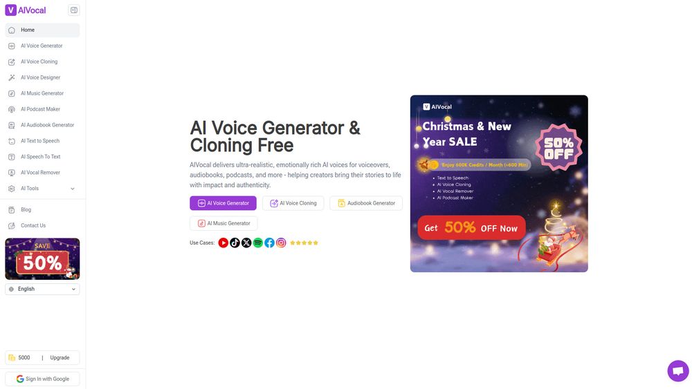 Screenshot of AI Voice Generator by AIVocal