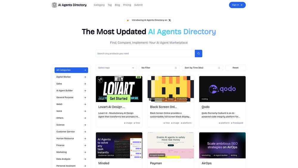 Screenshot of AI Agents Directory