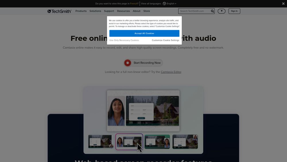Screenshot of Camtasia online