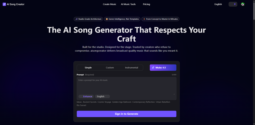 Screenshot of Online AI Song Generator That Respects Your Craft