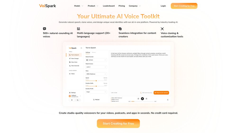 Screenshot of VoiSpark