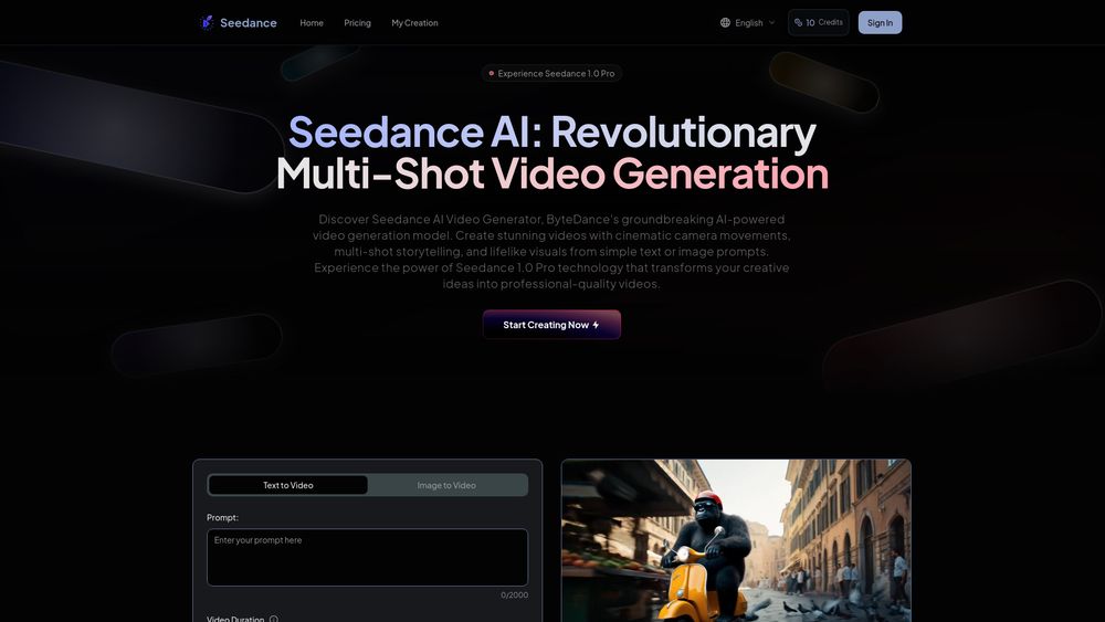 Screenshot of Seedance AI