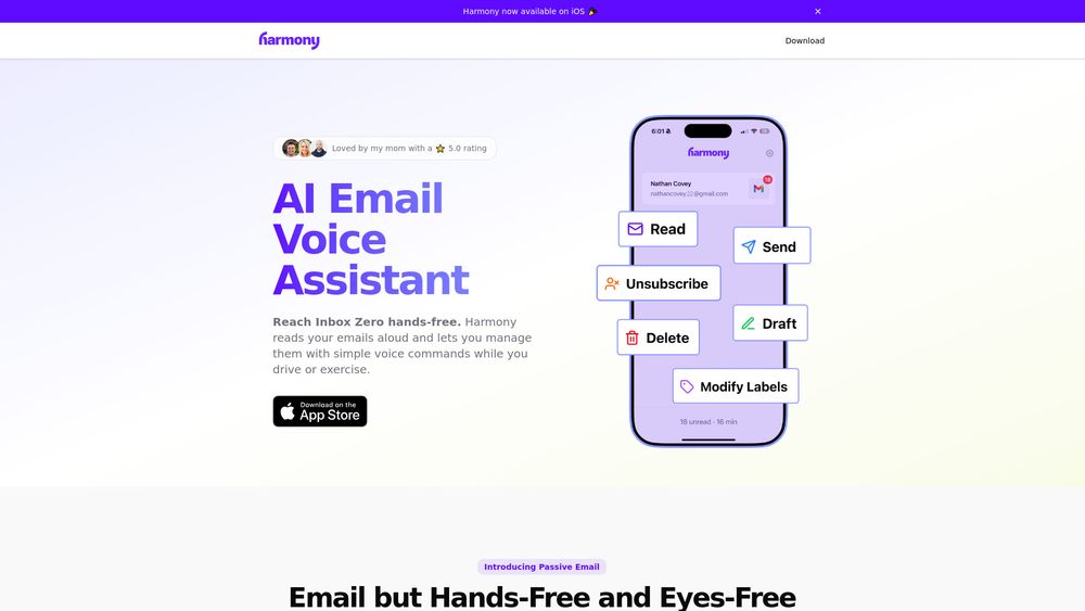 Screenshot of Harmony AI Email Assistant
