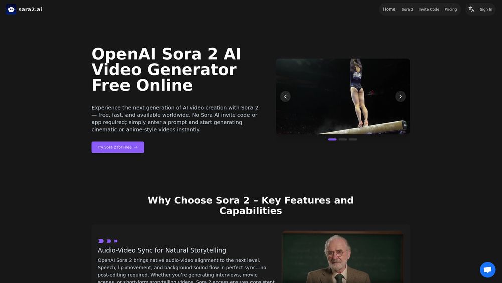 Screenshot of Sara2.ai：Free Sora 2 AI Video Generator Online