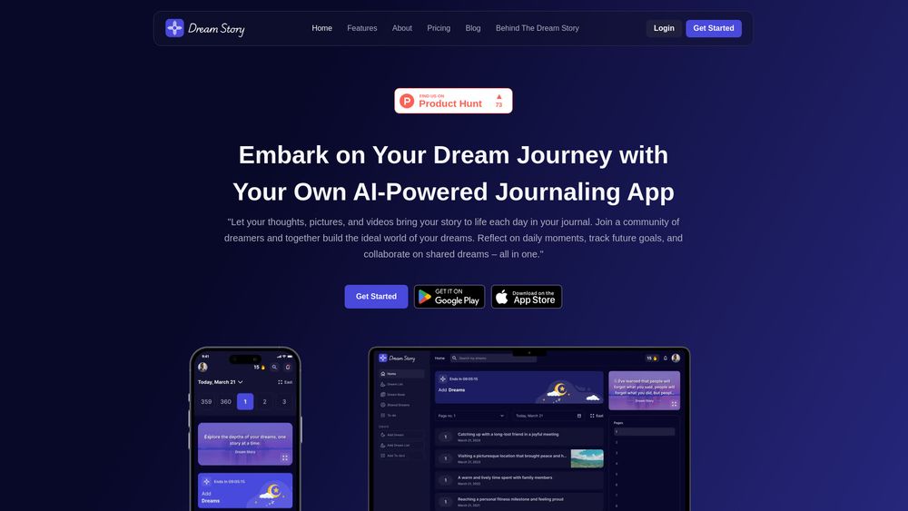 Screenshot of Dream Story Live - AI Journaling App