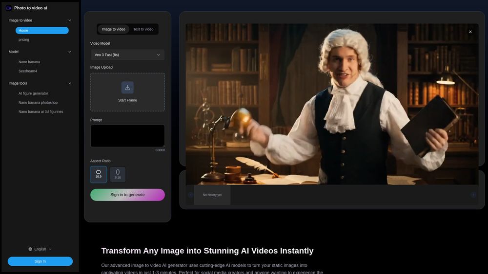 Screenshot of Photo to video ai