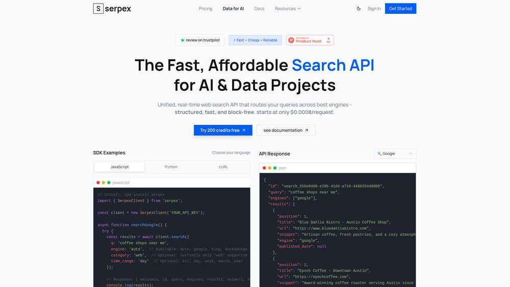 Screenshot of Serpex.dev