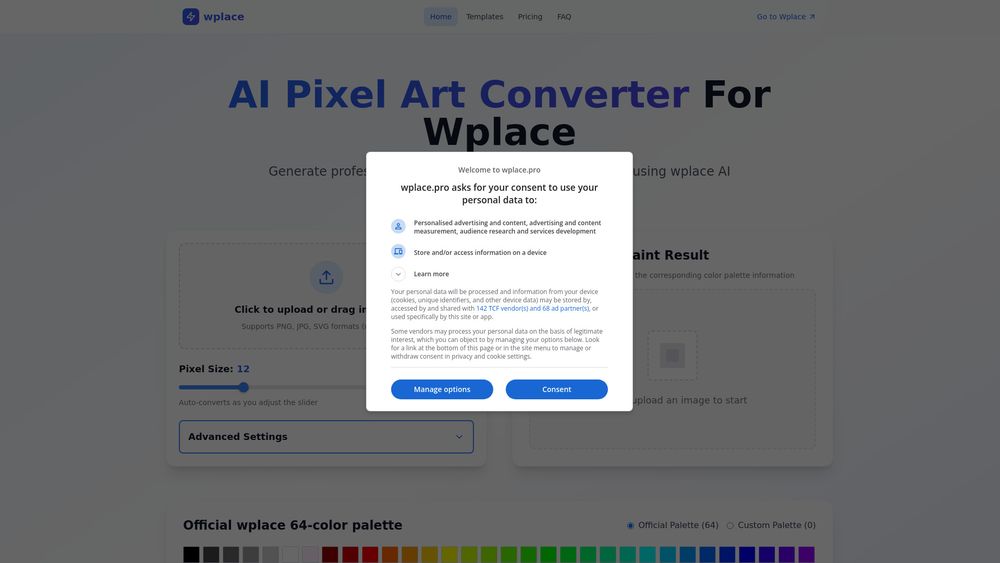 Screenshot of AI Pixel Art Converter For Wplace