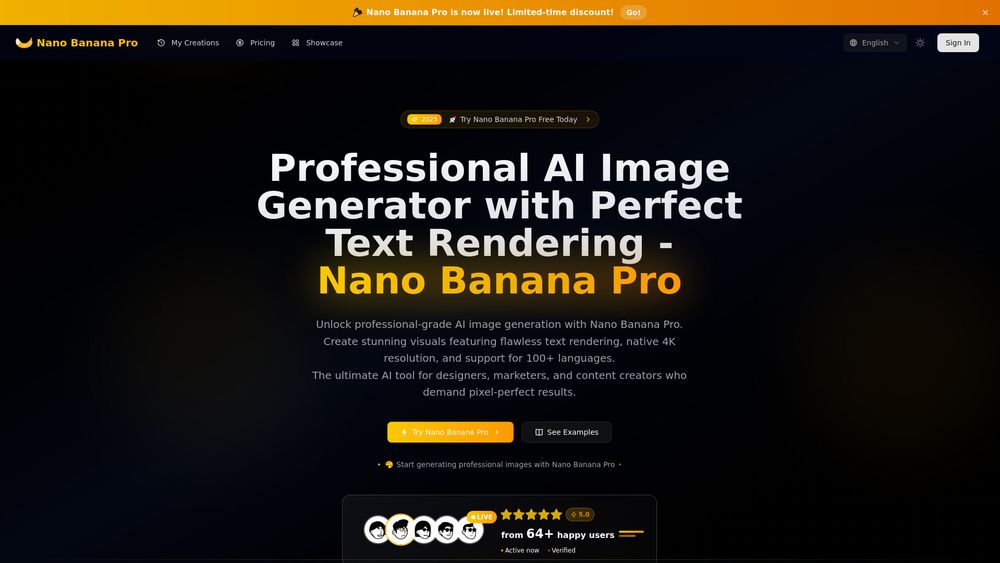 Screenshot of Nano Banana Pro - AI Image Editor with Perfect Text Rendering (Free Trial)