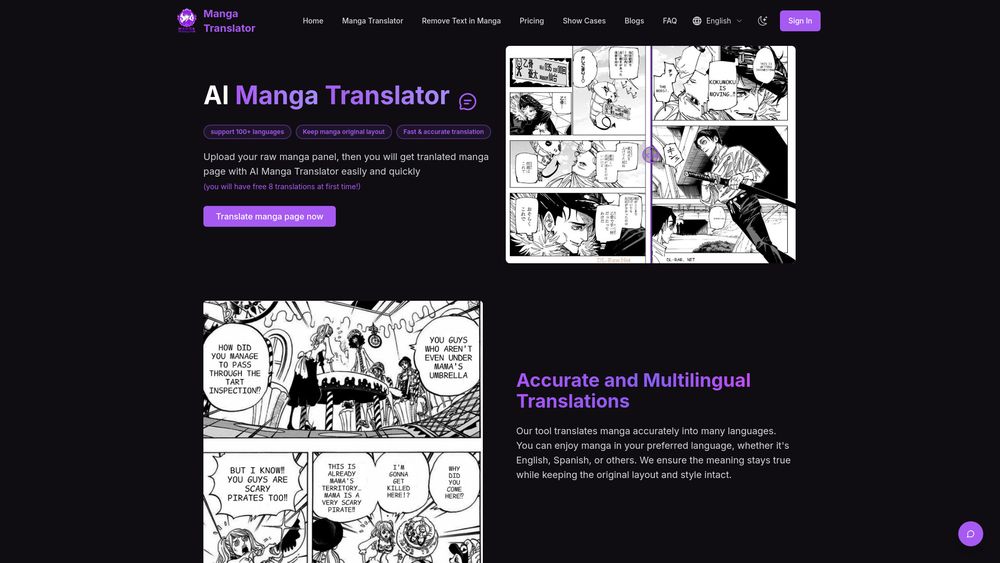 Screenshot of Free online AI Manga Translator | Manhwa Translator