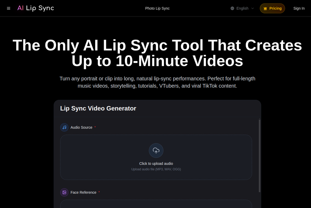 Screenshot of Photo Lip Sync Generator – Animate Any Portrait Into a Realistic Lip Sync Video