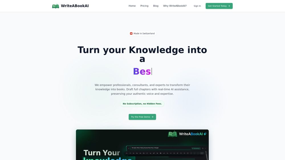 Screenshot of WriteABookAI