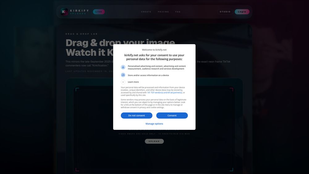 Screenshot of Kirkify AI