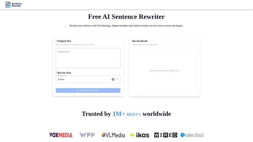 Screenshot of Free AI Sentence Rewriter