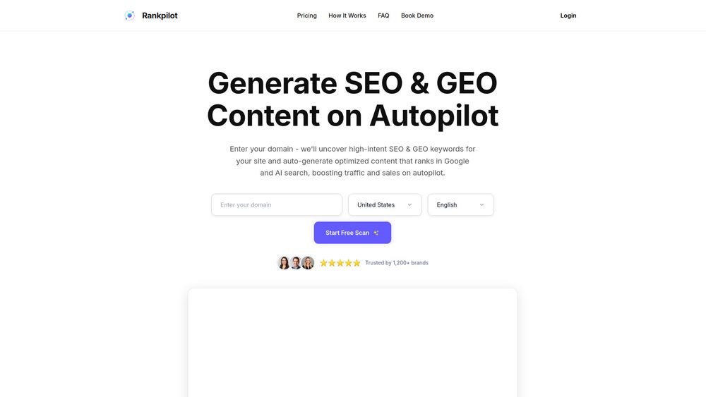 Screenshot of Rankpilot - Generate SEO & GEO Content on Autopilot Screenshot of Rankpilot - Generate SEO & GEO Content on Autopilot