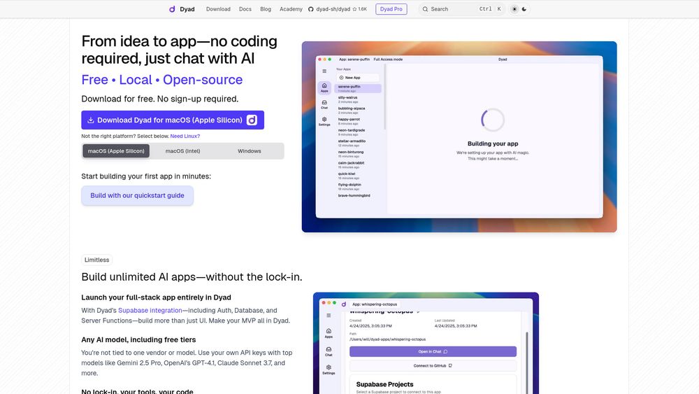 Screenshot of Dyad