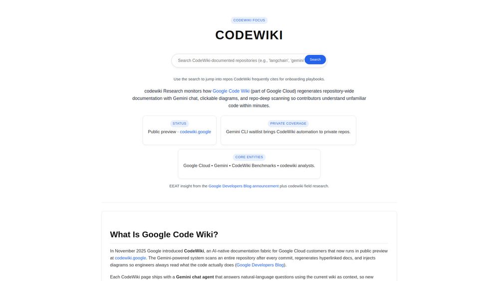 Screenshot of Codewiki Screenshot of Codewiki