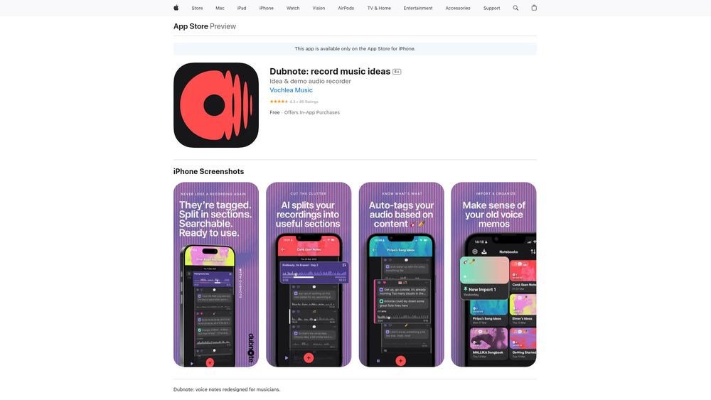 Screenshot of Dubnote: Capture & organise music ideas