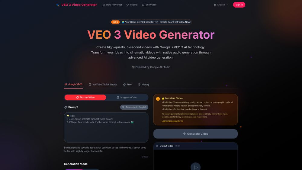 Screenshot of veo 3 free video generator