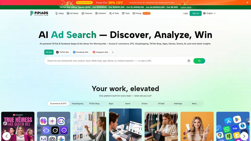 Screenshot of Pipiads: AI-powered Ad Library & Creative Center