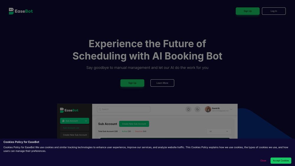 Screenshot of Easebot AI Booking Bot for GoHighLevel