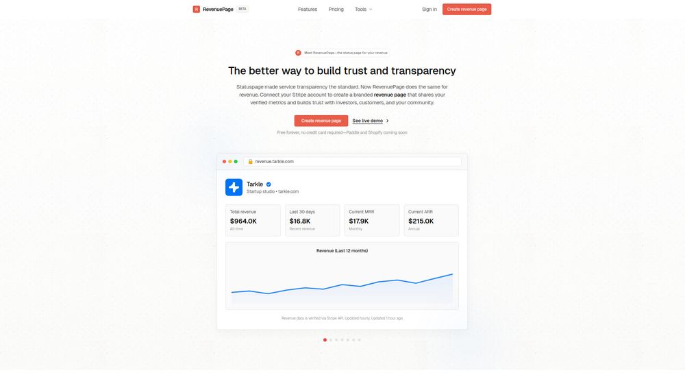 Screenshot of RevenuePage